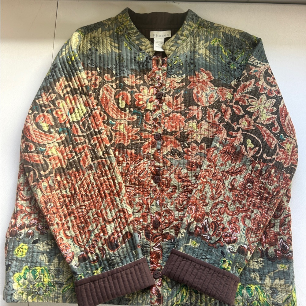 Phases Floral Quilted Lady Jacket 100% Cotton CottageCore Size XL - Picture 3 of 12